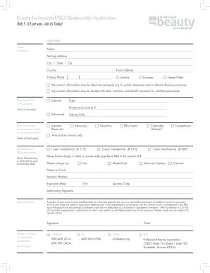 Professional Beauty Association Membership Application