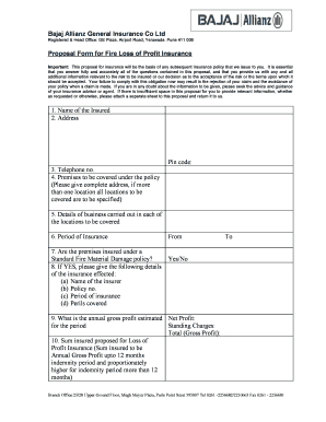 Bajaj Allianz General Insurance Co Ltd Proposal Form for Fire Loss