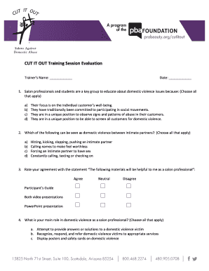 Domestic Violence Training Session Evaluation Form