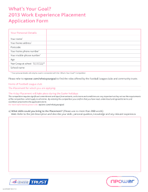 What's Your Goal Work Experience Placement Application