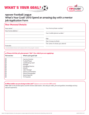 What's Your Goal Job Application Form