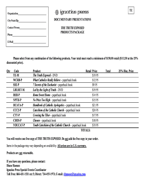 Catholic Products Order Form
