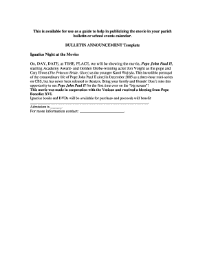 Ignatius Night at the Movies Bulletin Announcement