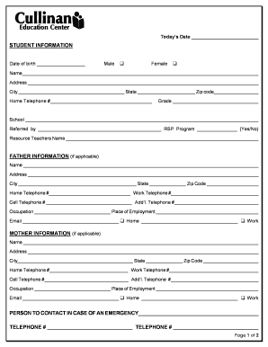 Student Information and History Form