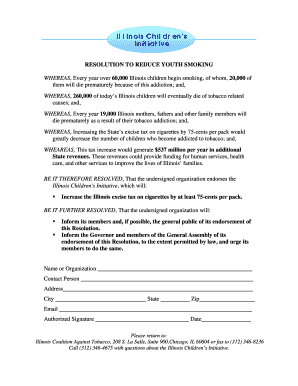 Illinois Resolution to Reduce Youth Smoking