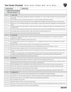 Test Center Checklist