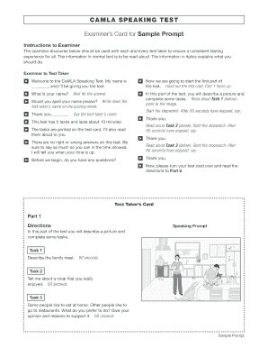 CaMLA Speaking Test Examiner Card