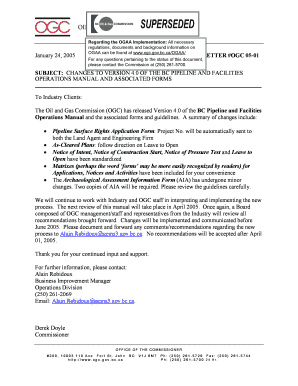 05-01 Changes to Version 40 of the BC Pipeline and Facilities Operations Manual and Associated Forms - bcogc