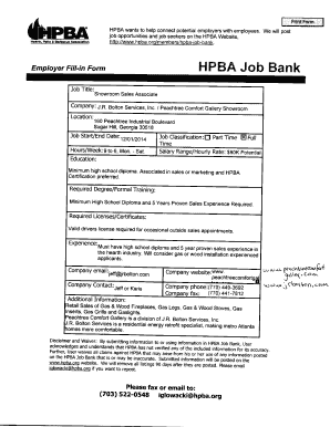 HPBA Job Bank Employer Fill-in Form