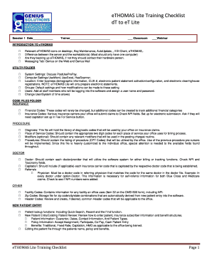 eTHOMAS Lite Training Checklist