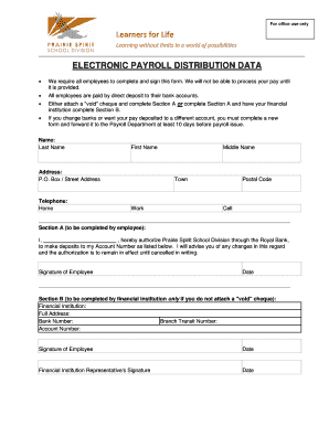 Electronic Payroll Distribution Data Form