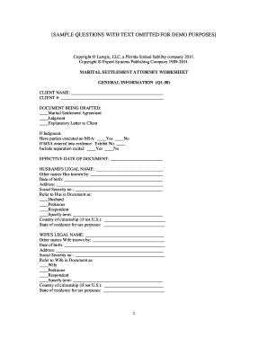 Marital Settlement Agreement Worksheet