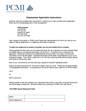 PCMI Employment Application Form