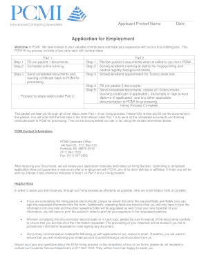 PCMI Application for Employment