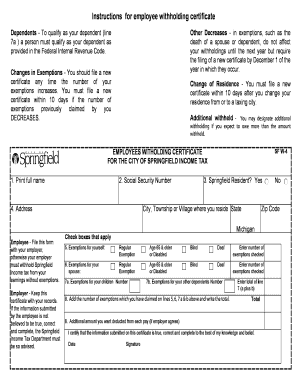 Springfield Employee Withholding Certificate