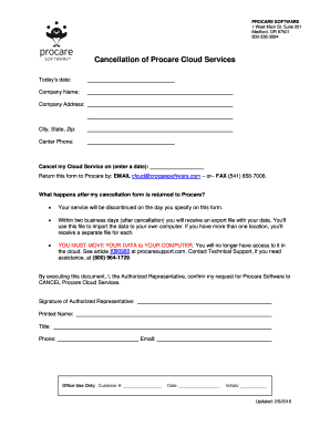 Procare Cloud Services Cancellation Form