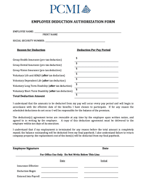 Employee Deduction Authorization Form