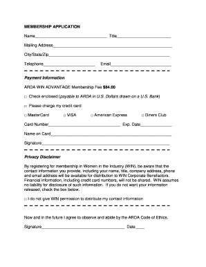 Membership Application for ARDA WIN Advantage