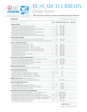 ReseaRch LibRaRy Order Form - American Resort Development - arda