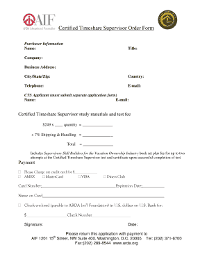 Certified Timeshare Supervisor Order Form