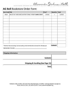 AG Bell Bookstore Order Form
