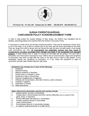NJSIAA Concussion Policy Acknowledgement Form