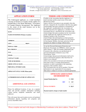 Retail Merchants Association Membership Application