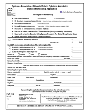 Opticians Association of Canada Membership Application