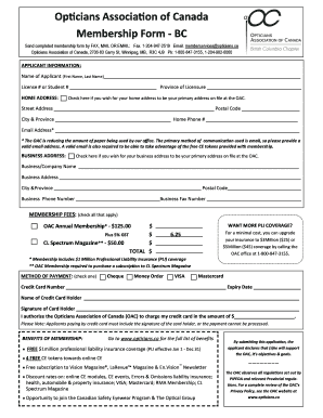 Opticians Association of Canada Membership Form