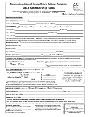 Opticians Association of Canada Membership Form