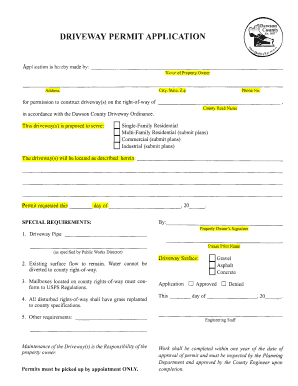 DRIVEWAY PERMIT APPLICATION - Dawson County