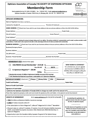 Opticians Association of Canada Membership Form