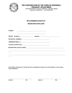 Pre-Authorized Payment Plan Cancellation Request