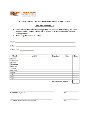 Claim for Earned Day Off Form