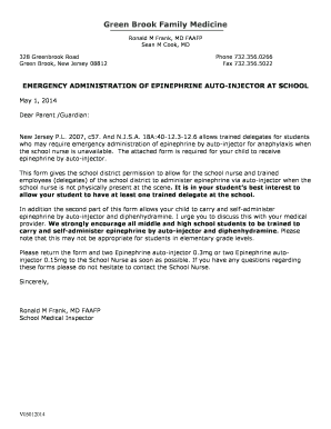 Authorization for Administration of Epinephrine Auto-Injector at School