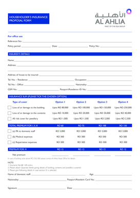 Householder's Insurance Proposal Form