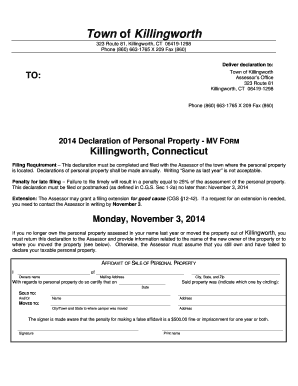 2014 Connecticut Motor Vehicle Personal Property Declaration