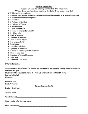 Grade 4 School Supply List