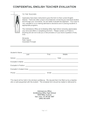 English Teacher Evaluation Form
