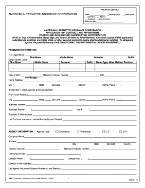 American Alternative Insurance Corporation Producer Information Form
