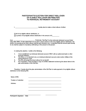 Participant's Election for Direct Rollover to IRA