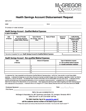 Health Savings Account Disbursement Request