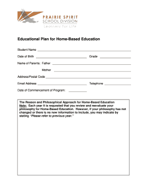 Home-Based Education Plan Form