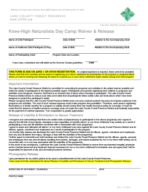 Lake County Forest Preserves Camp Emergency Contact Form