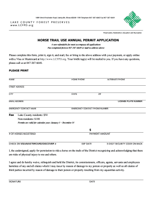 Lake County Horse Trail Use Annual Permit Application
