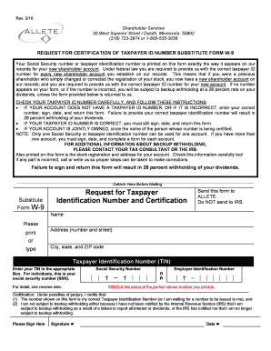 Request for Certification of Taxpayer ID Number Substitute Form W-9