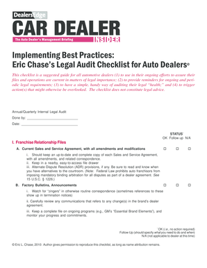 Eric Chase’s Legal Audit Checklist for Auto Dealers
