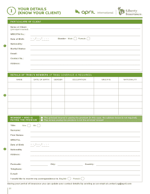 Singapore Expat Health Insurance Application Form