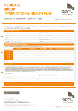 Medicare Group International Health Plan Dependant Addition Form