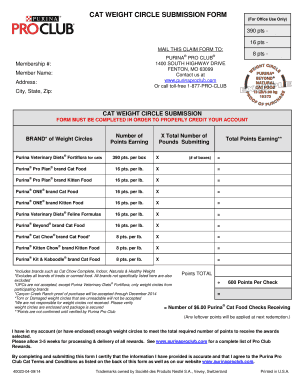 Purina Pro Club Cat Weight Circle Submission Form